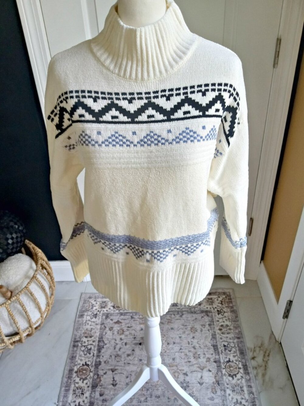 NEW! CHRISTIAN SIRIANO CHENILLE FAIR ISLE SWEATER SZ M - Picture 6 of 6